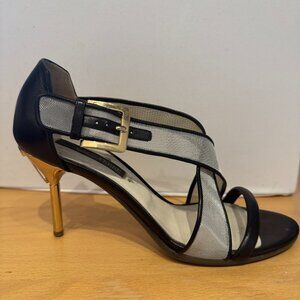 Gianfranco Ferre Silver Mesh and Black Leather Heels - 9